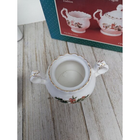 Vintage 1995 A Cup of Christmas Tea Creamer & Sugar Bowl Bone China CT137 in Box - Picture 6 of 10